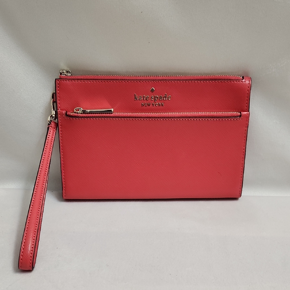 Kate Spafe New York Staci Medium Pink Saffiano Leather Wristlet